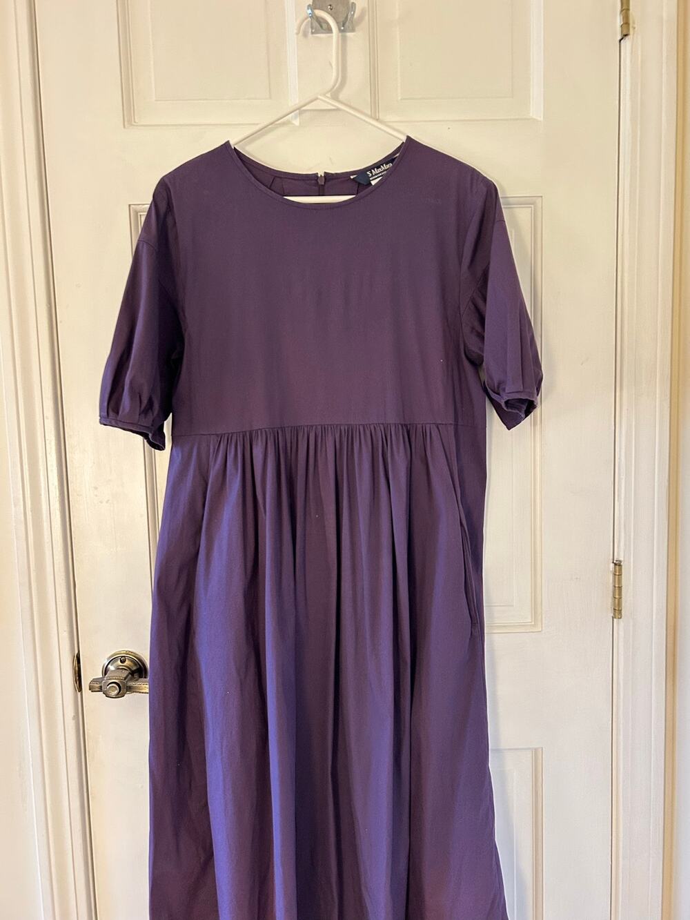 S Max Mara Purple Cotton Puff Sleeve Midi Maxi Dress Women’s Size 10